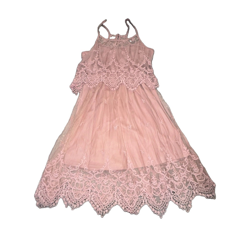 Altar'd State Lace Layered Dress Halter Floral Boho Festival Pink Fairy Sz Small